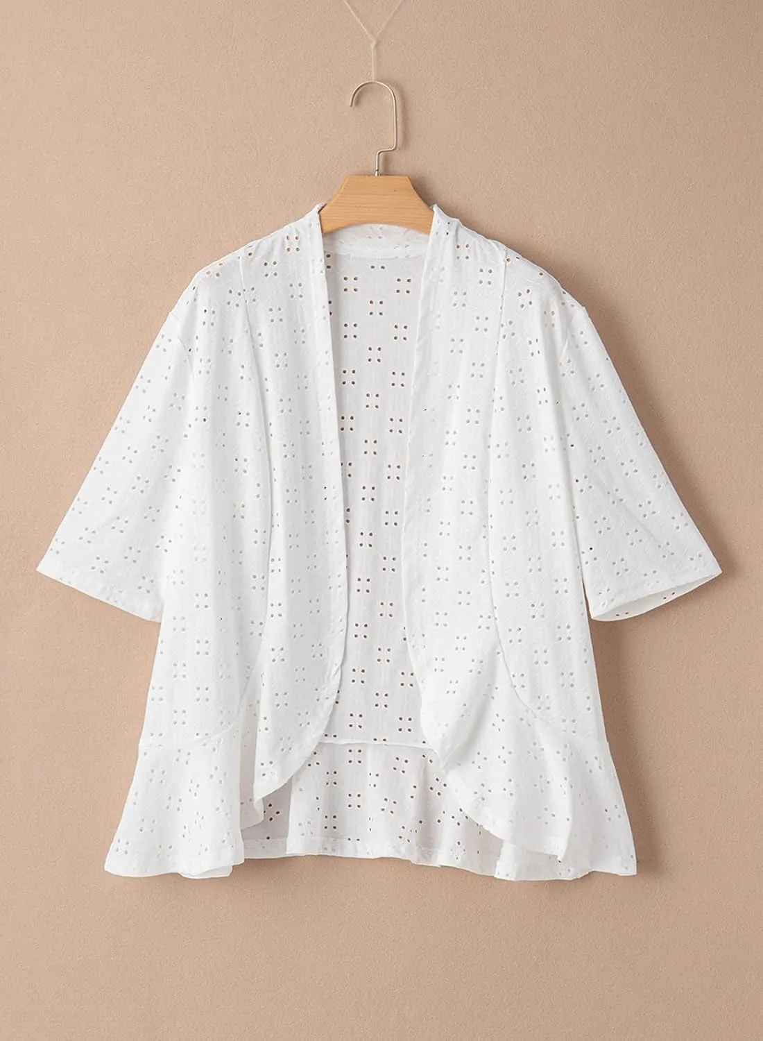 Sidefeel Lightweight Summer Cardigan for Women Spring Netted Knit Ruffle Half Sleeve Kimono Cover Ups