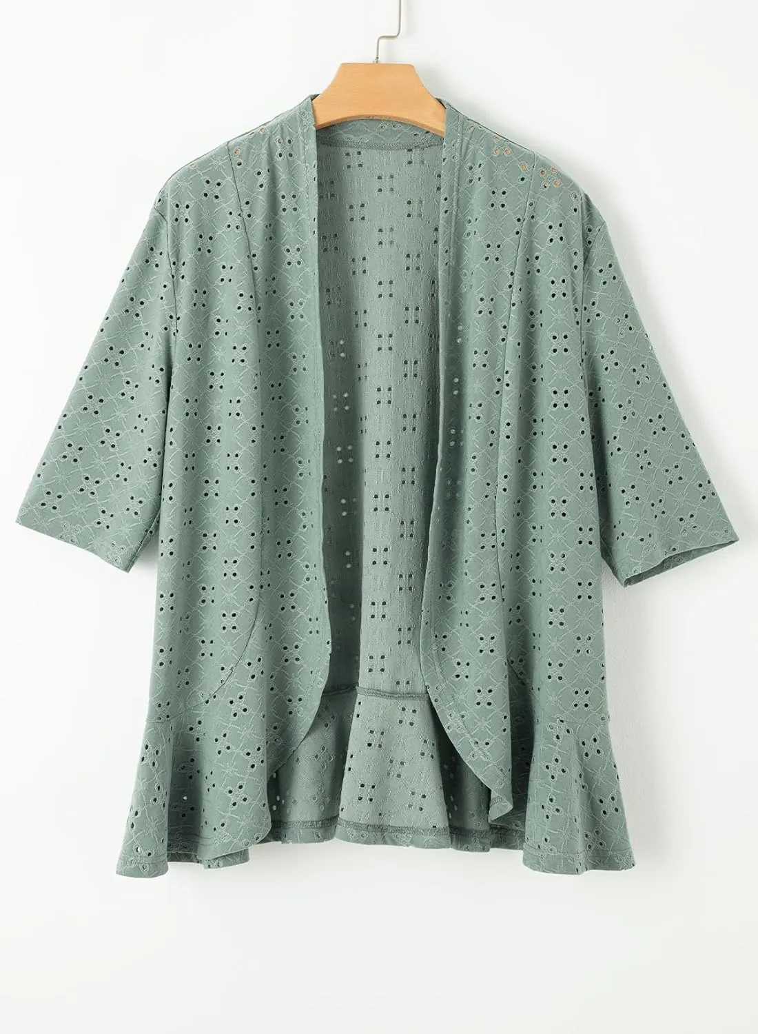 Sidefeel Lightweight Summer Cardigan for Women Spring Netted Knit Ruffle Half Sleeve Kimono Cover Ups