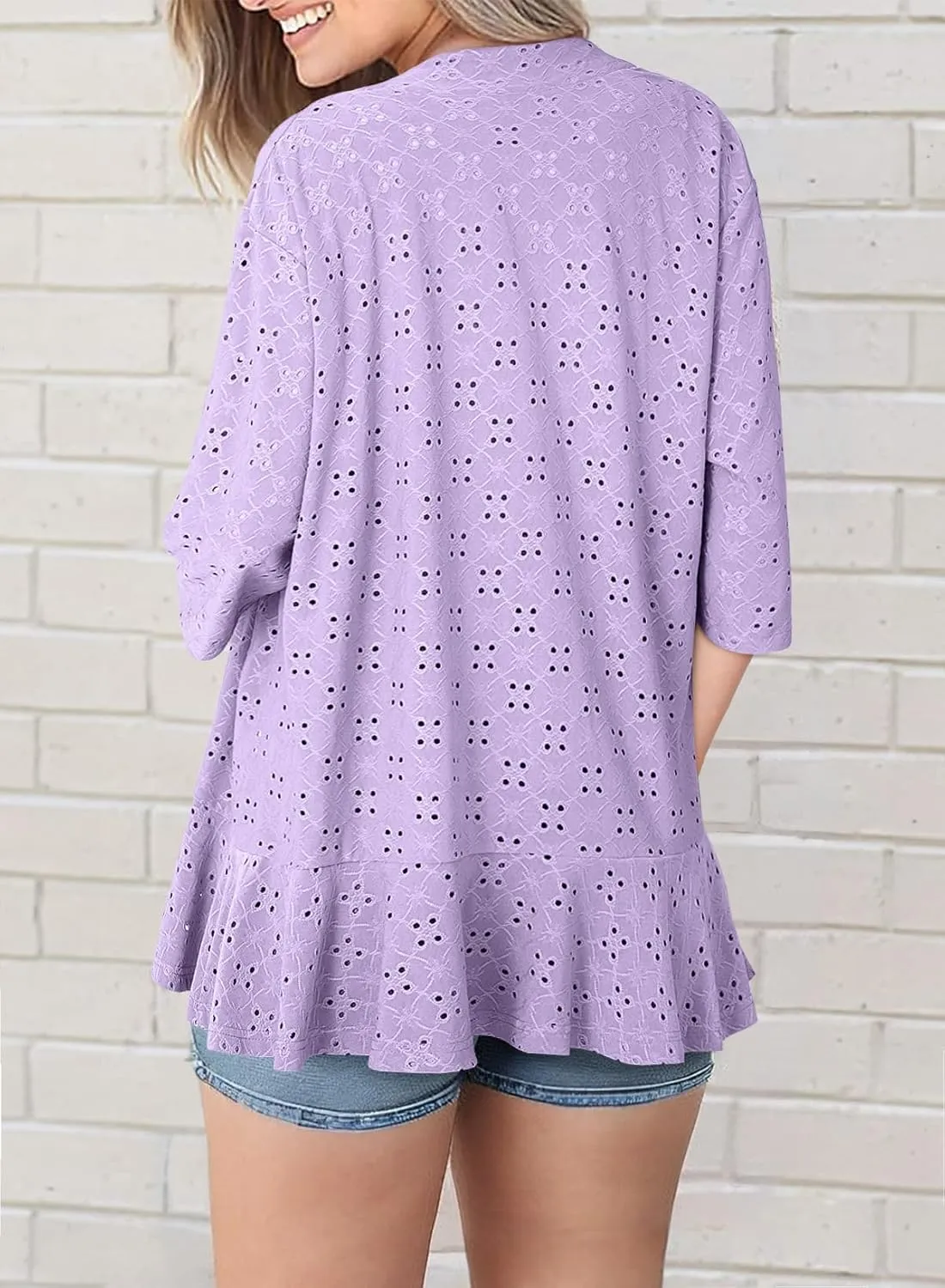 Sidefeel Lightweight Summer Cardigan for Women Spring Netted Knit Ruffle Half Sleeve Kimono Cover Ups