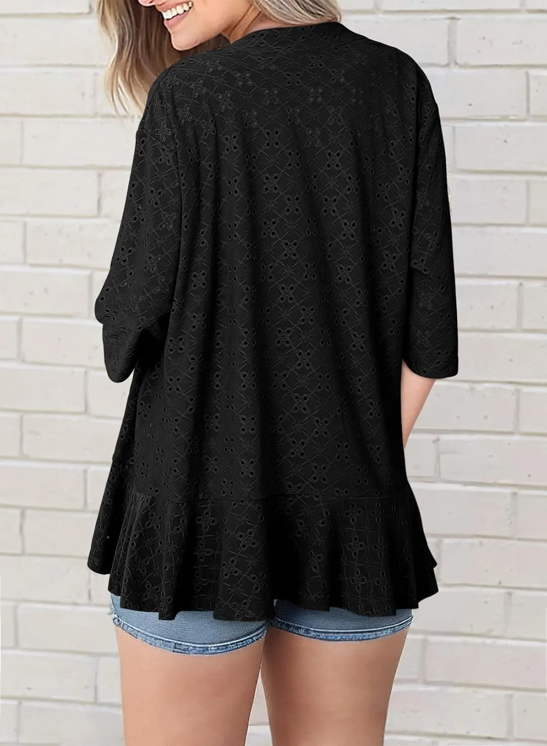 Sidefeel Lightweight Summer Cardigan for Women Spring Netted Knit Ruffle Half Sleeve Kimono Cover Ups