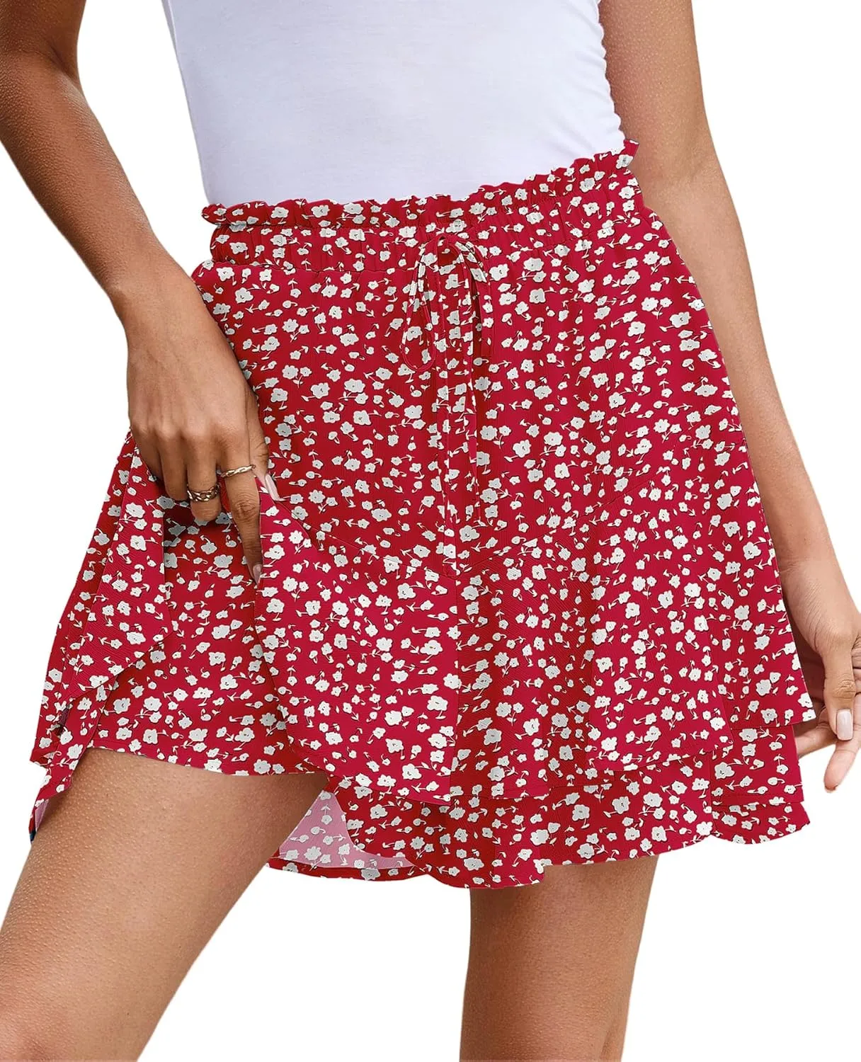 SimpleFun Womens Skorts Floral Ruffled Chiffon Flowy Shorts Summer Flared Mini Skirts