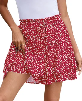 SimpleFun Womens Skorts Floral Ruffled Chiffon Flowy Shorts Summer Flared Mini Skirts