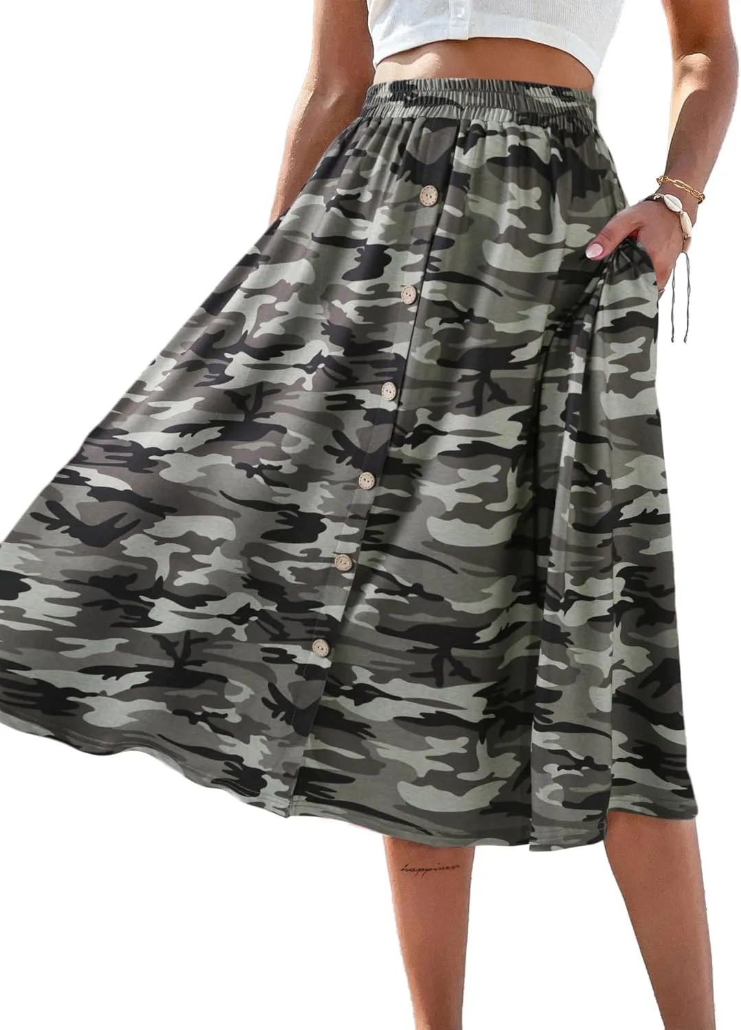 SOFIA'S CHOICE Button Front Skirts for Women Flared Flowy A Line Midi Skirt with Pockets