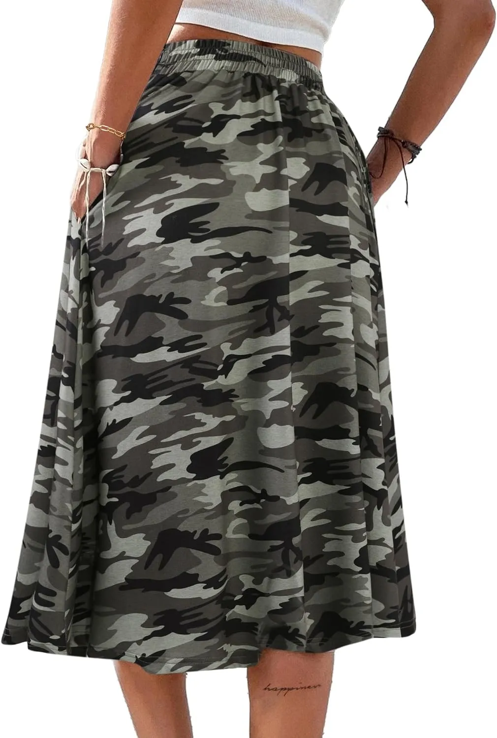 SOFIA'S CHOICE Button Front Skirts for Women Flared Flowy A Line Midi Skirt with Pockets