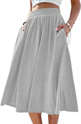 SOFIA'S CHOICE Skirts for Women Midi Length A Line Swing Flowy Skirt with Pockets