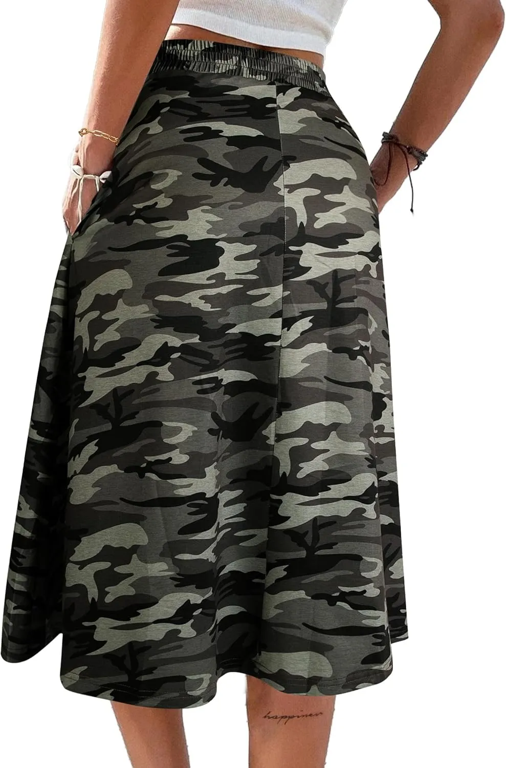 SOFIA'S CHOICE Skirts for Women Midi Length A Line Swing Flowy Skirt with Pockets