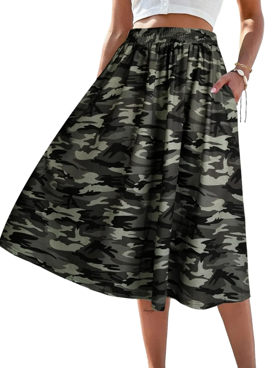 SOFIA'S CHOICE Skirts for Women Midi Length A Line Swing Flowy Skirt with Pockets