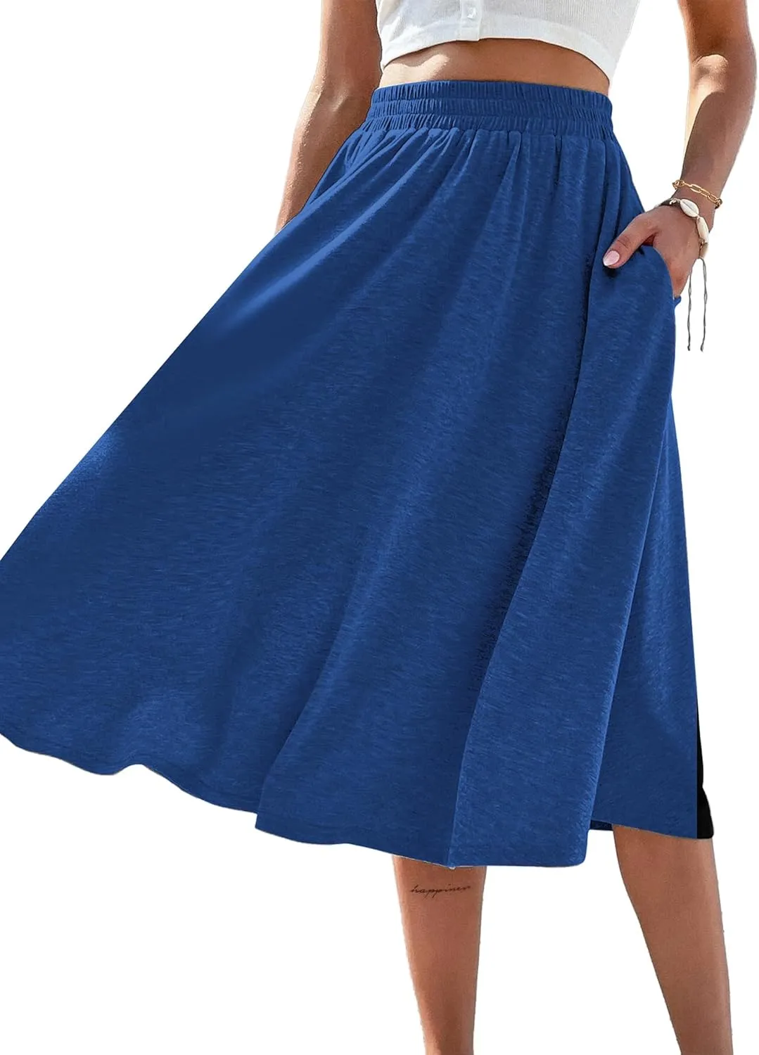 SOFIA'S CHOICE Skirts for Women Midi Length A Line Swing Flowy Skirt with Pockets