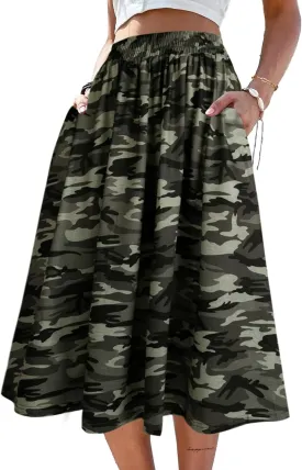 SOFIA'S CHOICE Skirts for Women Midi Length A Line Swing Flowy Skirt with Pockets