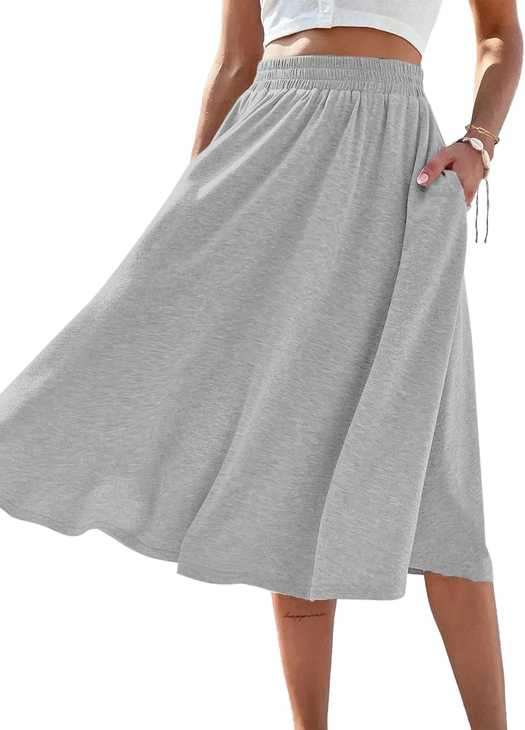 SOFIA'S CHOICE Skirts for Women Midi Length A Line Swing Flowy Skirt with Pockets