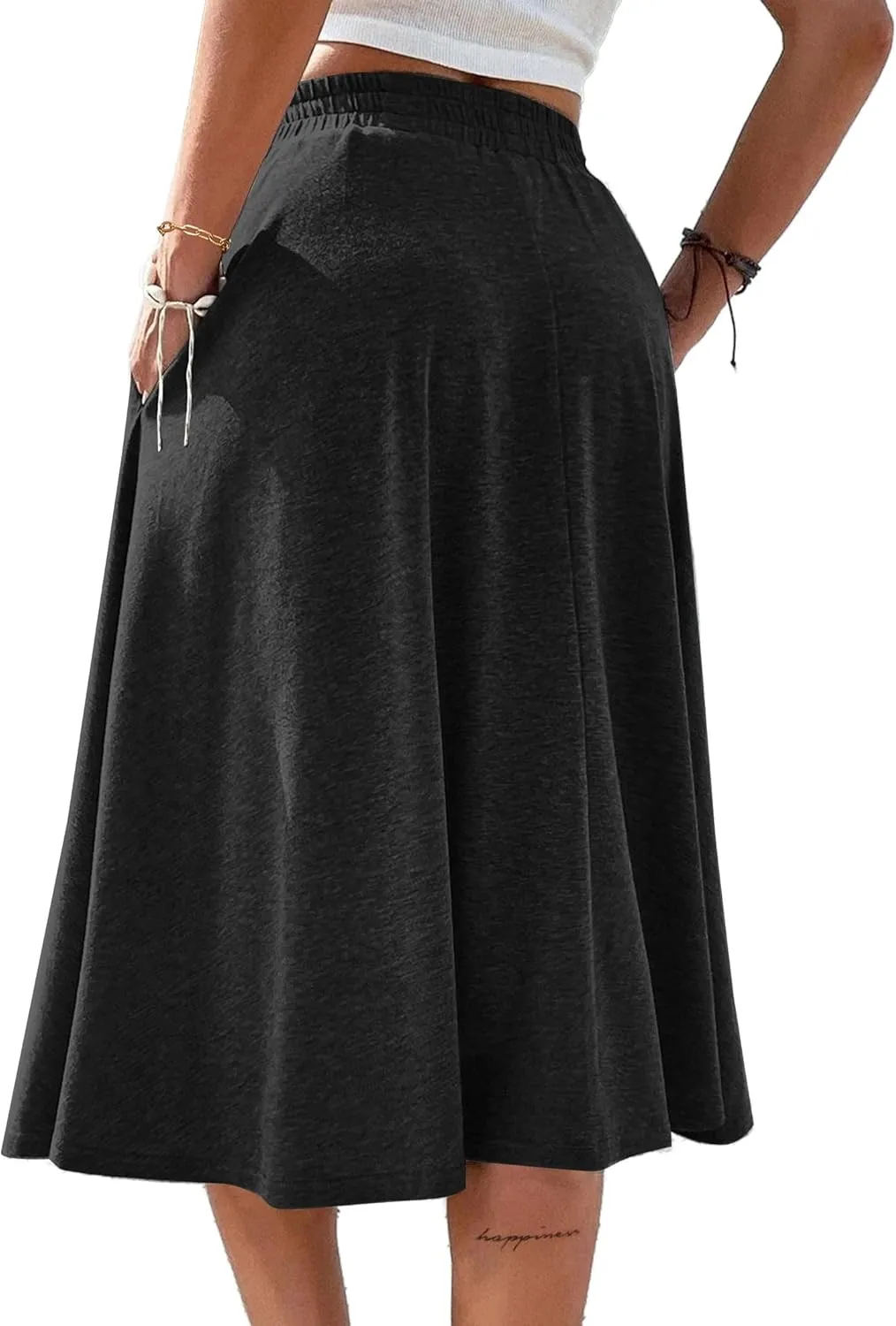 SOFIA'S CHOICE Women's A Line Pleated Drawstring Skirts Flared Midi Skirt with Pockets