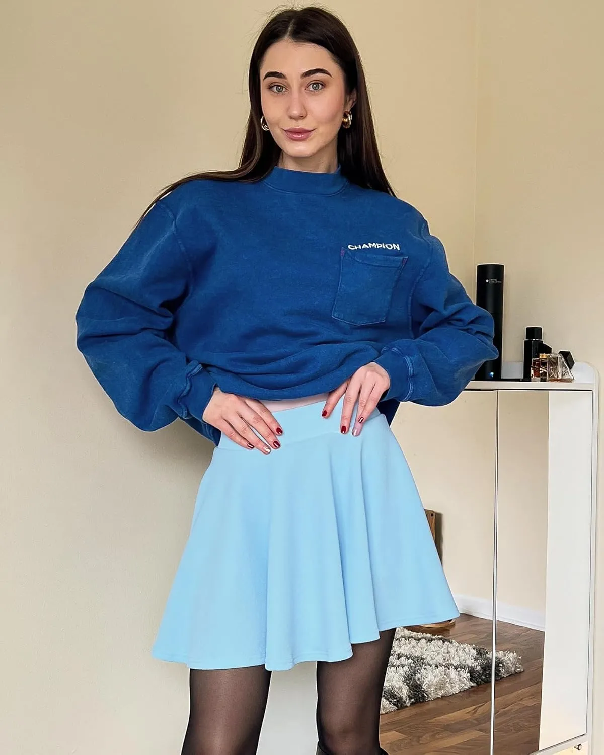 Stelle Women's Casual Skirt with Shorts Basic Versatile Stretchy Flared Pleated Skater Mini Skirts