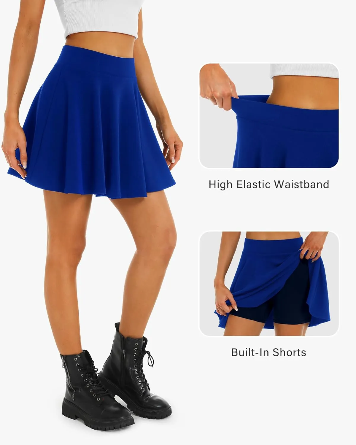 Stelle Women's Casual Skirt with Shorts Basic Versatile Stretchy Flared Pleated Skater Mini Skirts
