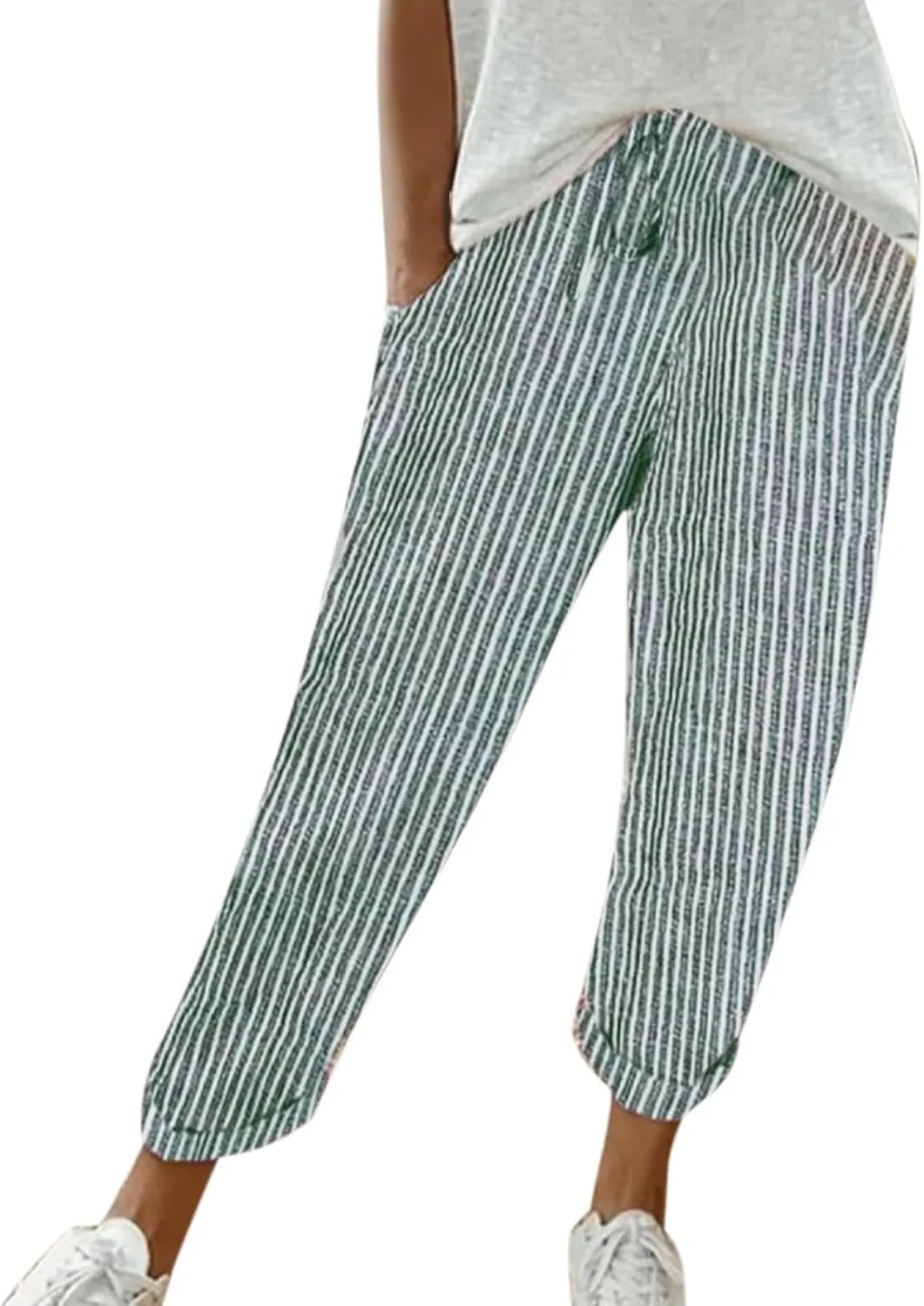 Summer Pants for Women, Drawstring Baggy Beach Trousers High Waisted Vacation Wide Leg Business Slacks Outfits