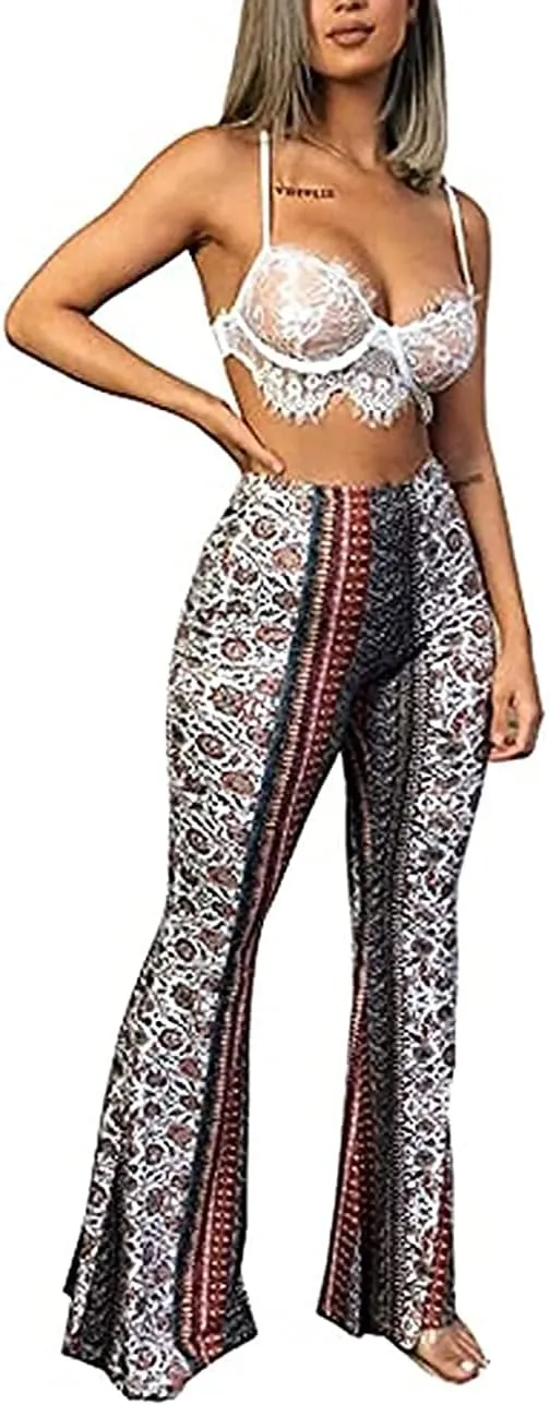 Summer Women Sexy High Waist Full Length Pants Trousers Flared Wide Pants Legs Bell Bottom Boho Palazzo Long Pants