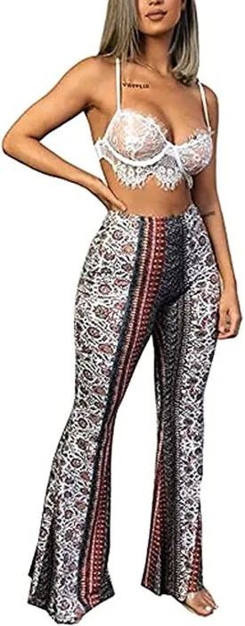 Summer Women Sexy High Waist Full Length Pants Trousers Flared Wide Pants Legs Bell Bottom Boho Palazzo Long Pants