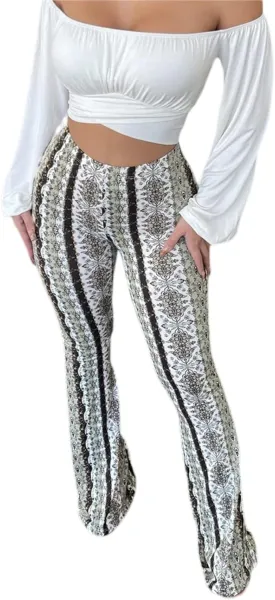 Summer Women Sexy High Waist Full Length Pants Trousers Flared Wide Pants Legs Bell Bottom Boho Palazzo Long Pants