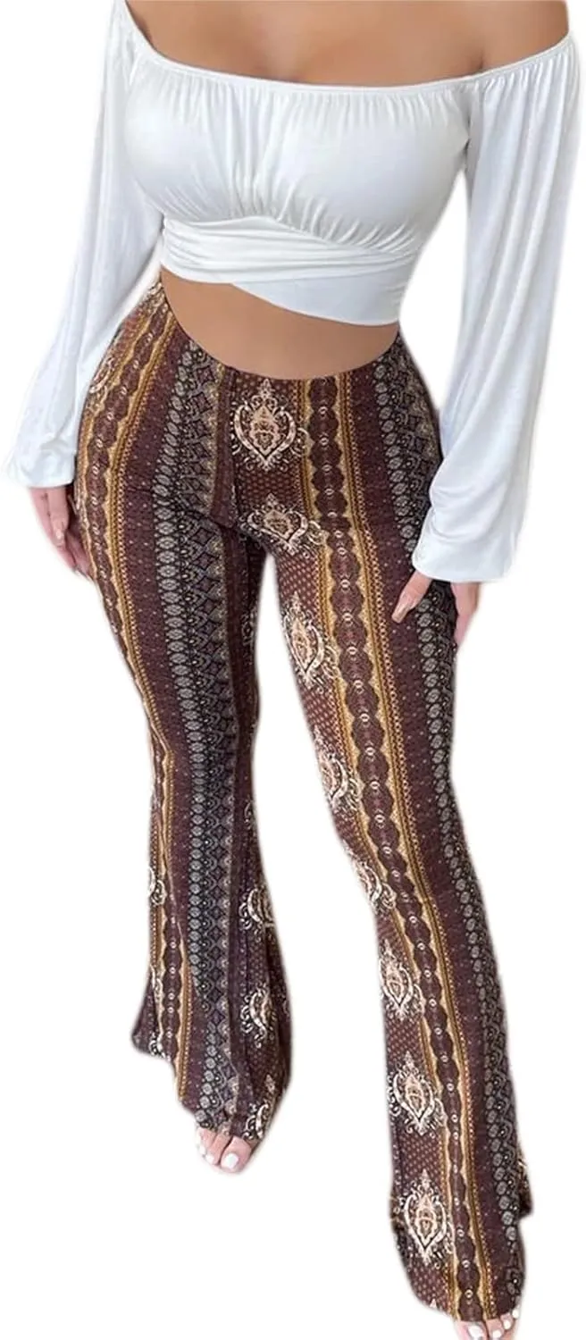 Summer Women Sexy High Waist Full Length Pants Trousers Flared Wide Pants Legs Bell Bottom Boho Palazzo Long Pants