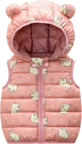 Toddler Baby Puffer Vest with Hood Ears Hooded Sleeveless Bubble Jacket Insulated Padded Vest Bear Ear