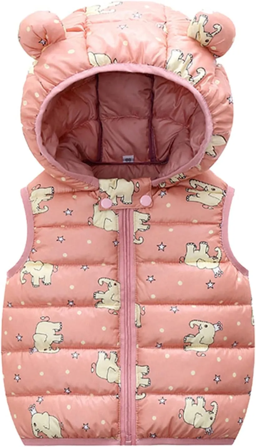 Toddler Baby Puffer Vest with Hood Ears Hooded Sleeveless Bubble Jacket Insulated Padded Vest Bear Ear