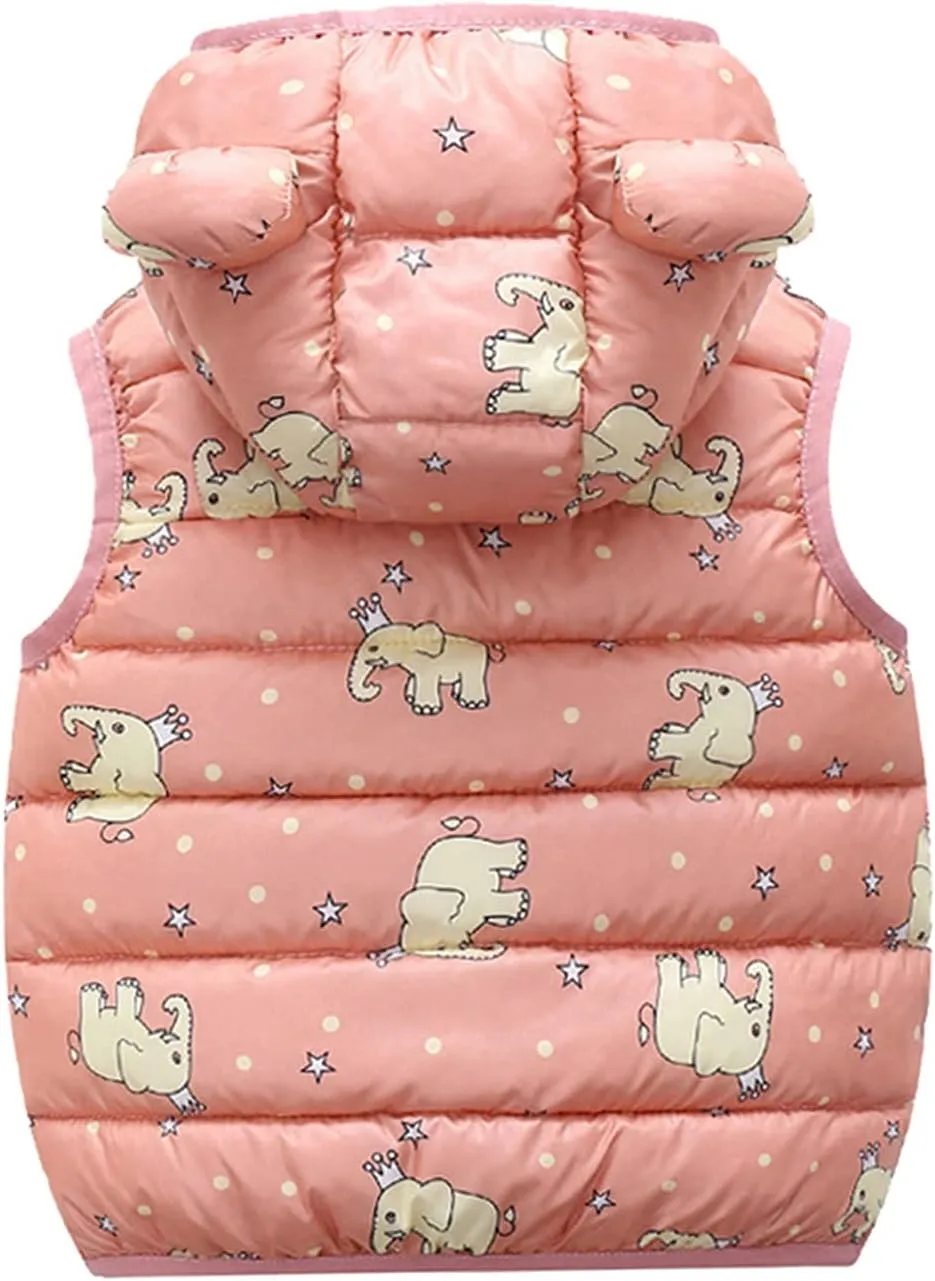 Toddler Baby Puffer Vest with Hood Ears Hooded Sleeveless Bubble Jacket Insulated Padded Vest Bear Ear