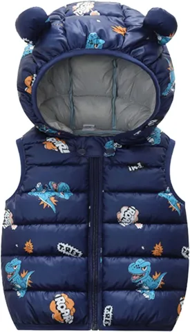 Toddler Baby Puffer Vest with Hood Ears Hooded Sleeveless Bubble Jacket Insulated Padded Vest Bear Ear