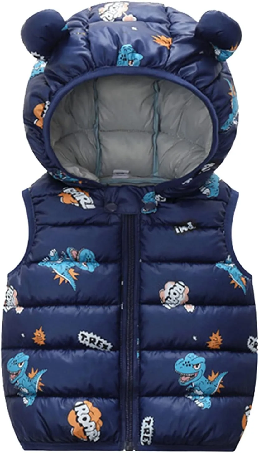 Toddler Baby Puffer Vest with Hood Ears Hooded Sleeveless Bubble Jacket Insulated Padded Vest Bear Ear