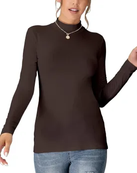 UNTYHOTS Women's Sleeveless Long Sleeves Mock Turtleneck Top Basic Stretch Fitting Pullover Lightweight Slim Shirt