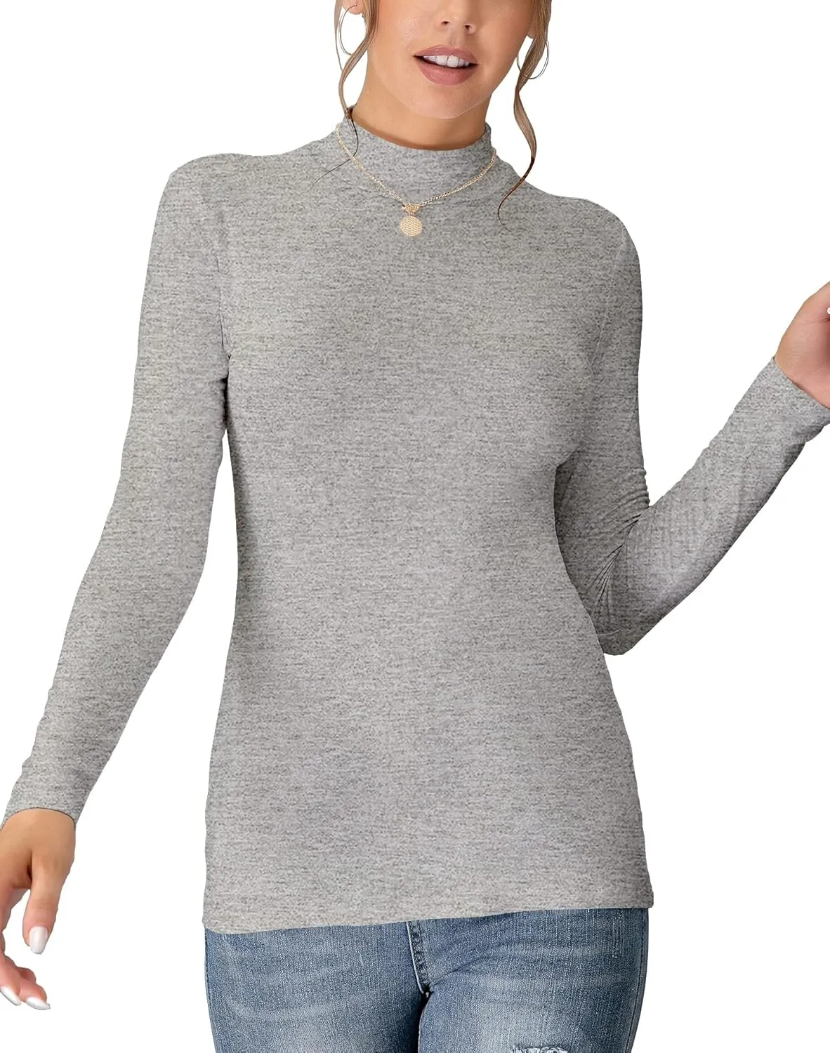 UNTYHOTS Women's Sleeveless Long Sleeves Mock Turtleneck Top Basic Stretch Fitting Pullover Lightweight Slim Shirt