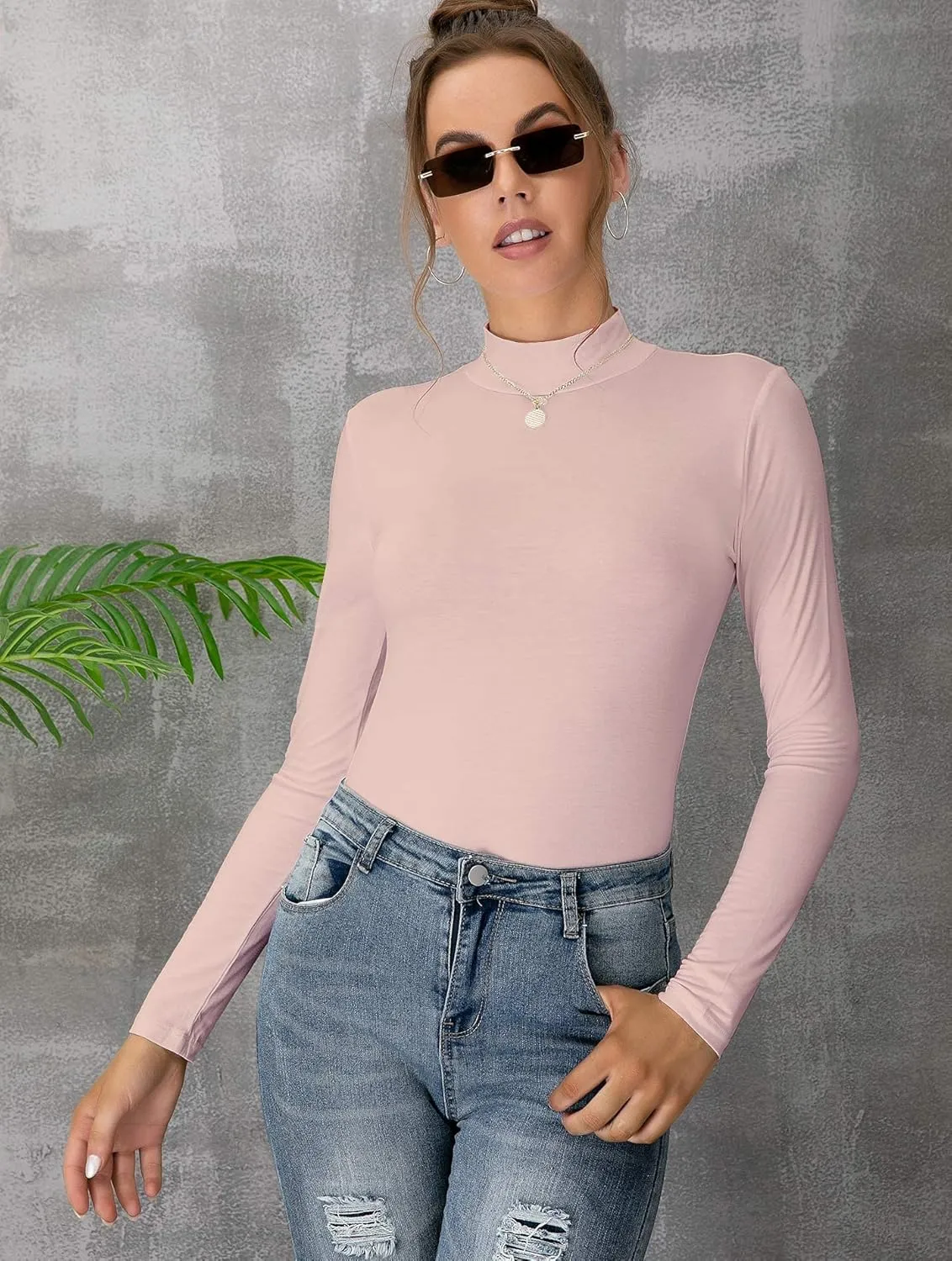 UNTYHOTS Women's Sleeveless Long Sleeves Mock Turtleneck Top Basic Stretch Fitting Pullover Lightweight Slim Shirt