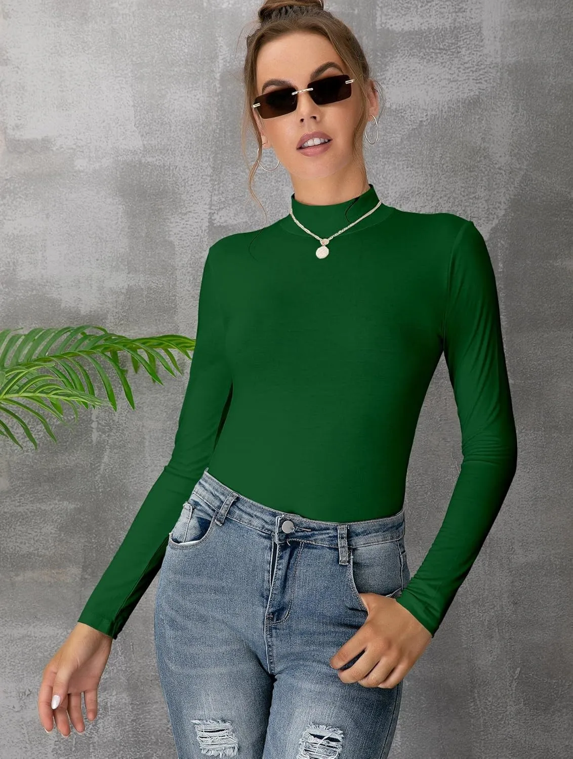 UNTYHOTS Women's Sleeveless Long Sleeves Mock Turtleneck Top Basic Stretch Fitting Pullover Lightweight Slim Shirt