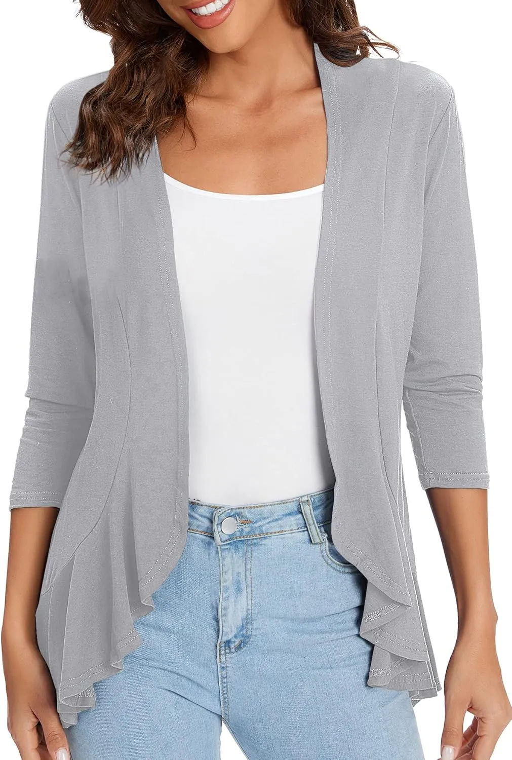 Urban CoCo Women's 3/4 Sleeve Casual Cardigans for Women Trendy Open Front Lightweight Cover Ups