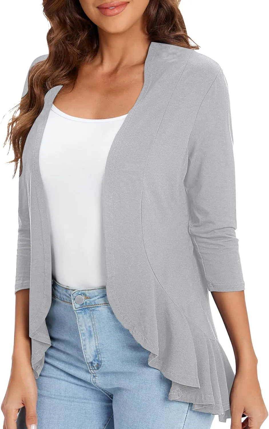 Urban CoCo Women's 3/4 Sleeve Casual Cardigans for Women Trendy Open Front Lightweight Cover Ups