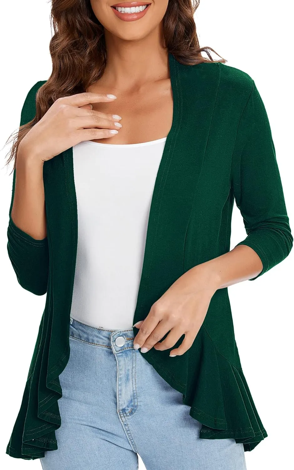 Urban CoCo Women's 3/4 Sleeve Casual Cardigans for Women Trendy Open Front Lightweight Cover Ups