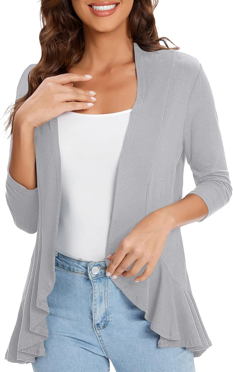 Urban CoCo Women's 3/4 Sleeve Casual Cardigans for Women Trendy Open Front Lightweight Cover Ups