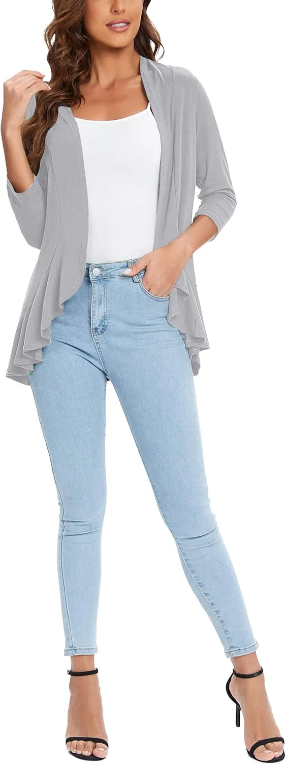 Urban CoCo Women's 3/4 Sleeve Casual Cardigans for Women Trendy Open Front Lightweight Cover Ups