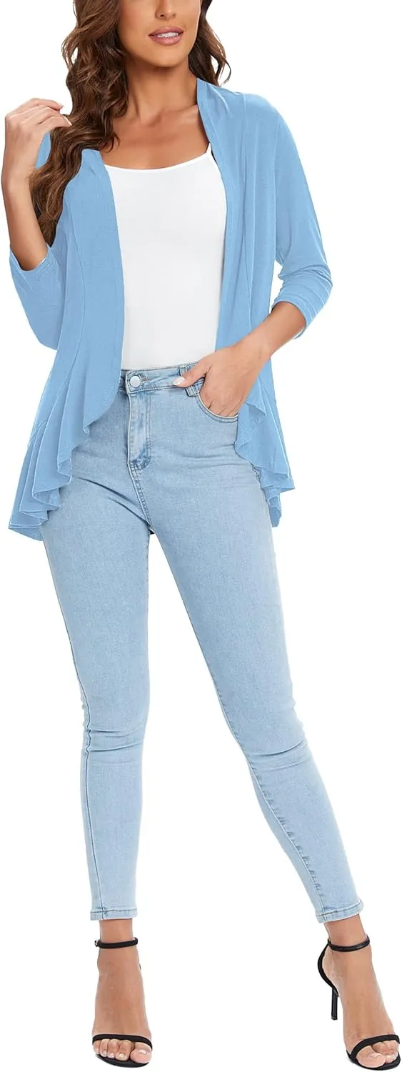 Urban CoCo Women's 3/4 Sleeve Casual Cardigans for Women Trendy Open Front Lightweight Cover Ups