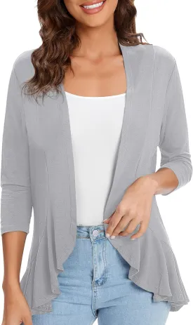 Urban CoCo Women's 3/4 Sleeve Casual Cardigans for Women Trendy Open Front Lightweight Cover Ups