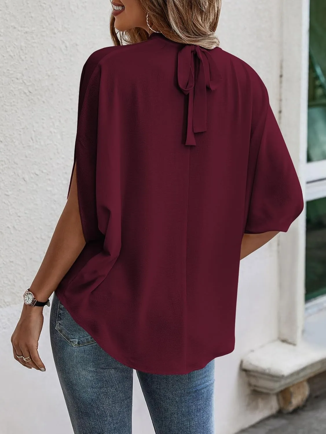 Verdusa Women's Tie Back Dolman Sleeve Blouse Top Casual Mock Neck Going Out Tops