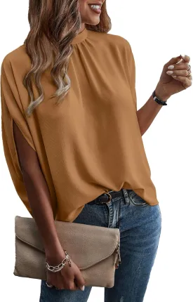 Verdusa Women's Tie Back Dolman Sleeve Blouse Top Casual Mock Neck Going Out Tops