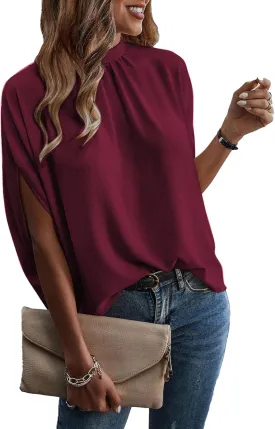 Verdusa Women's Tie Back Dolman Sleeve Blouse Top Casual Mock Neck Going Out Tops