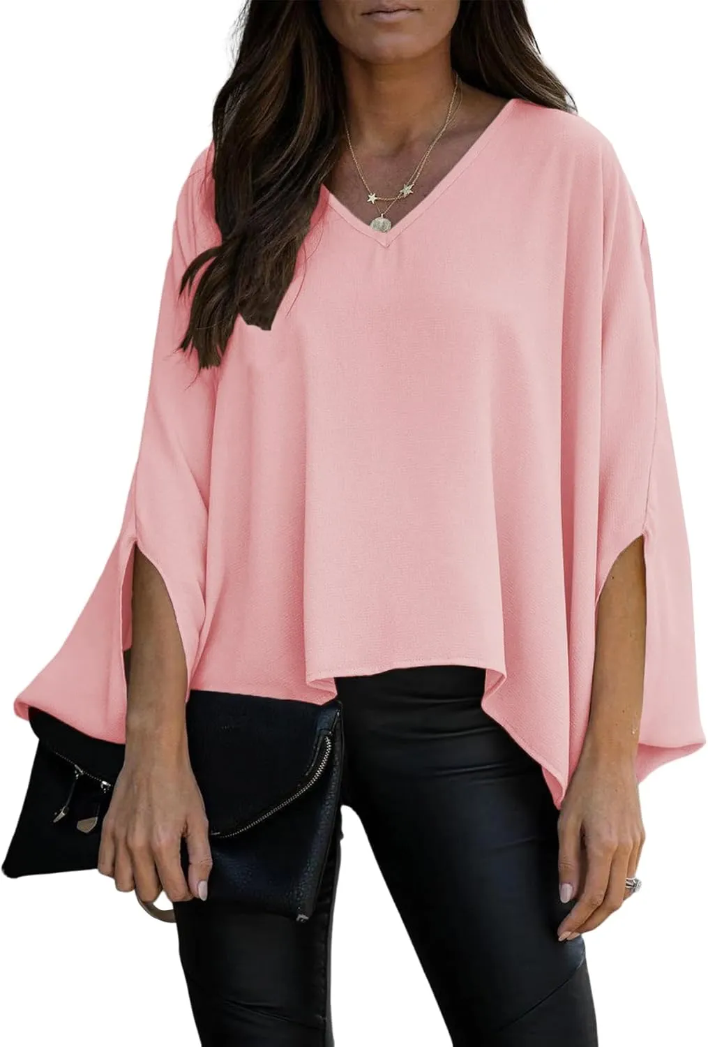 Vrtige Women's Casual V Neck Batwing Long Sleeve Blouse Shirt Tunic Top