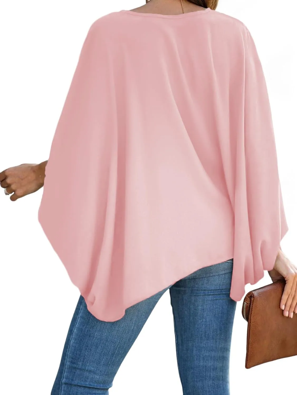 Vrtige Women's Casual V Neck Batwing Long Sleeve Blouse Shirt Tunic Top