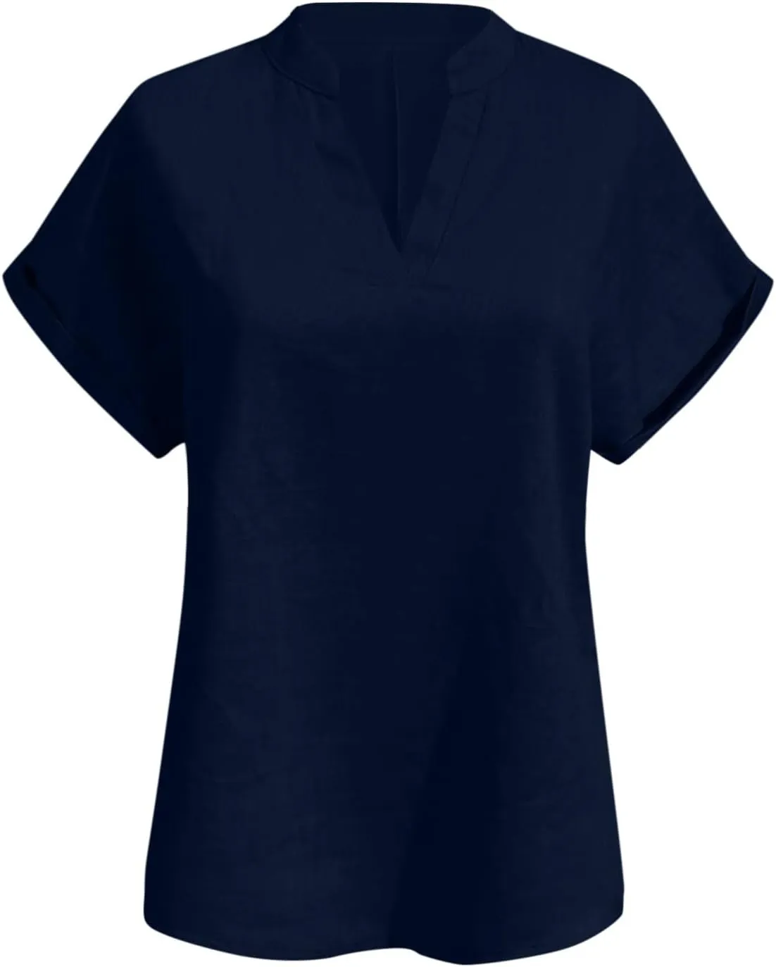 Women Summer Tops V Neck Short Sleeve T Shirts Loose Flowing Tunics Solid Color Casual Shirts Solid Flannel Shirt