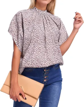 Womens Blouses Dressy Casual Mock Neck Batwing Sleeve Tops Loose Fit Tie Back Summer Tunic Tops