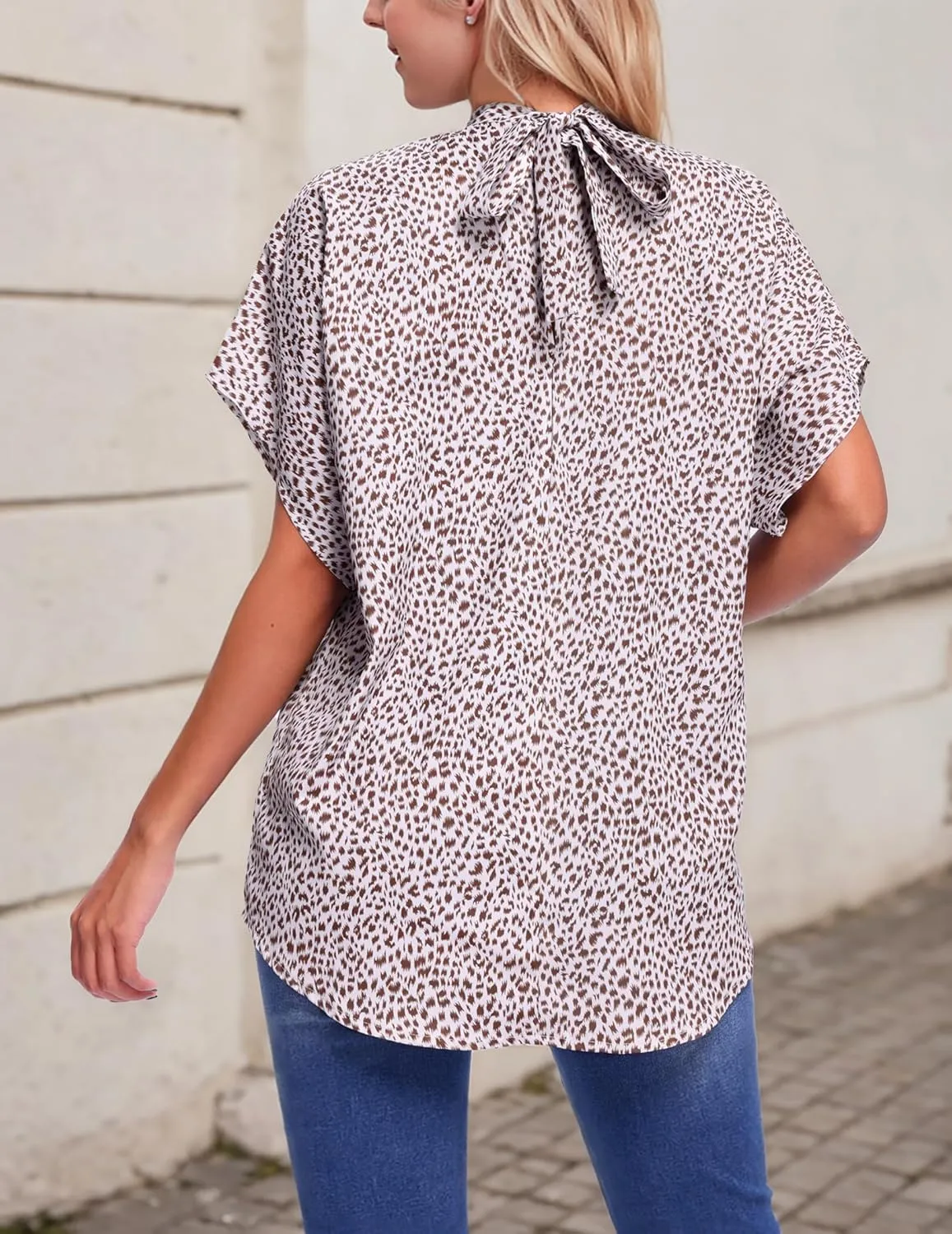 Womens Blouses Dressy Casual Mock Neck Batwing Sleeve Tops Loose Fit Tie Back Summer Tunic Tops