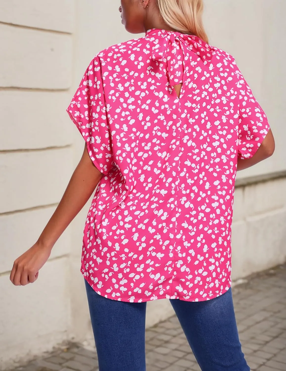 Womens Blouses Dressy Casual Mock Neck Batwing Sleeve Tops Loose Fit Tie Back Summer Tunic Tops