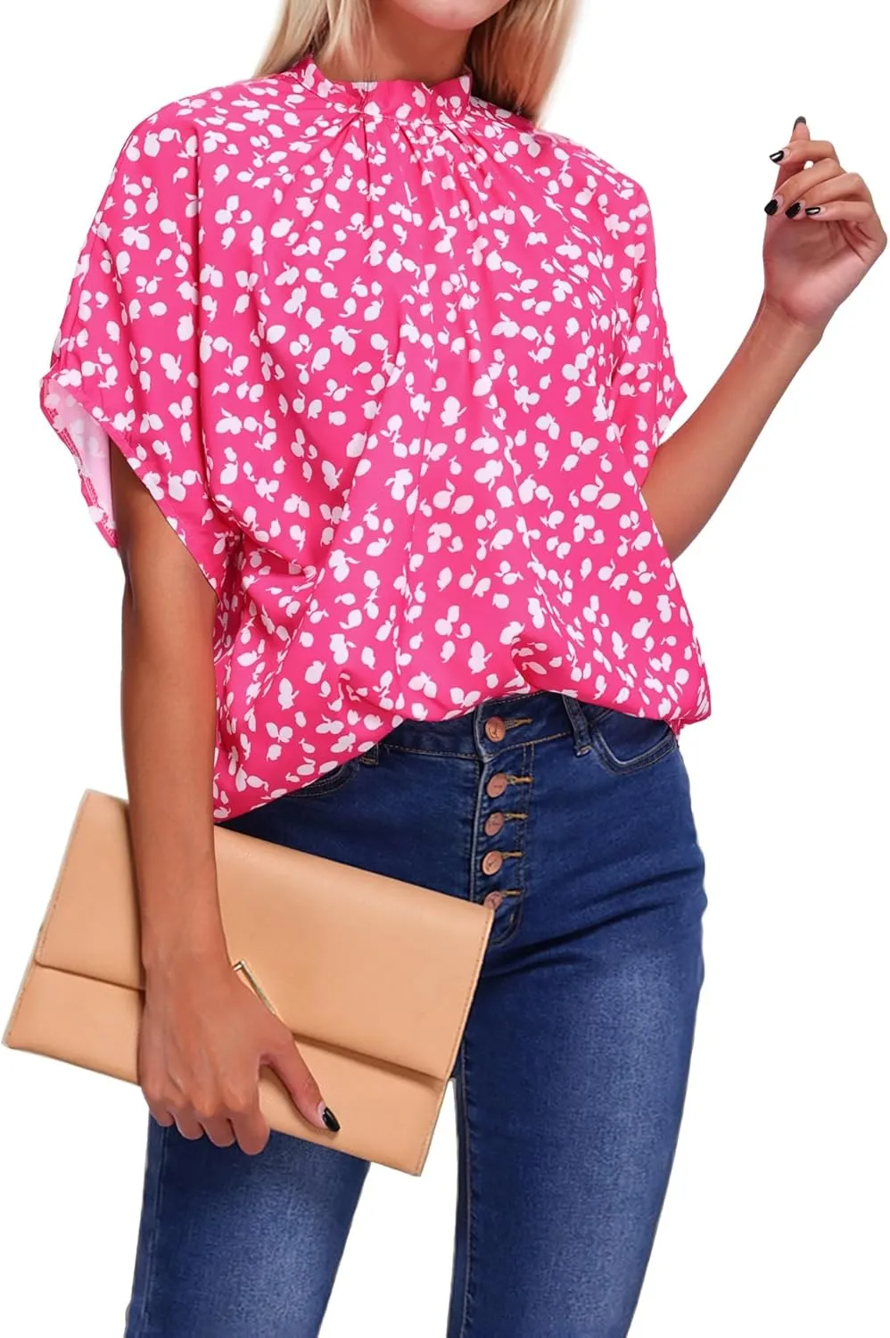 Womens Blouses Dressy Casual Mock Neck Batwing Sleeve Tops Loose Fit Tie Back Summer Tunic Tops