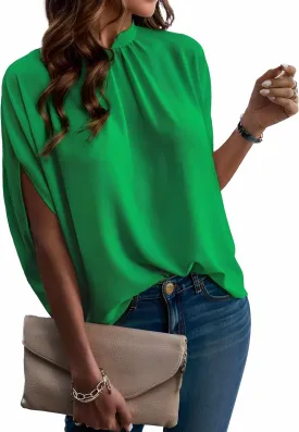 Womens Blouses Dressy Casual Mock Neck Batwing Sleeve Tops Loose Fit Tie Back Summer Tunic Tops