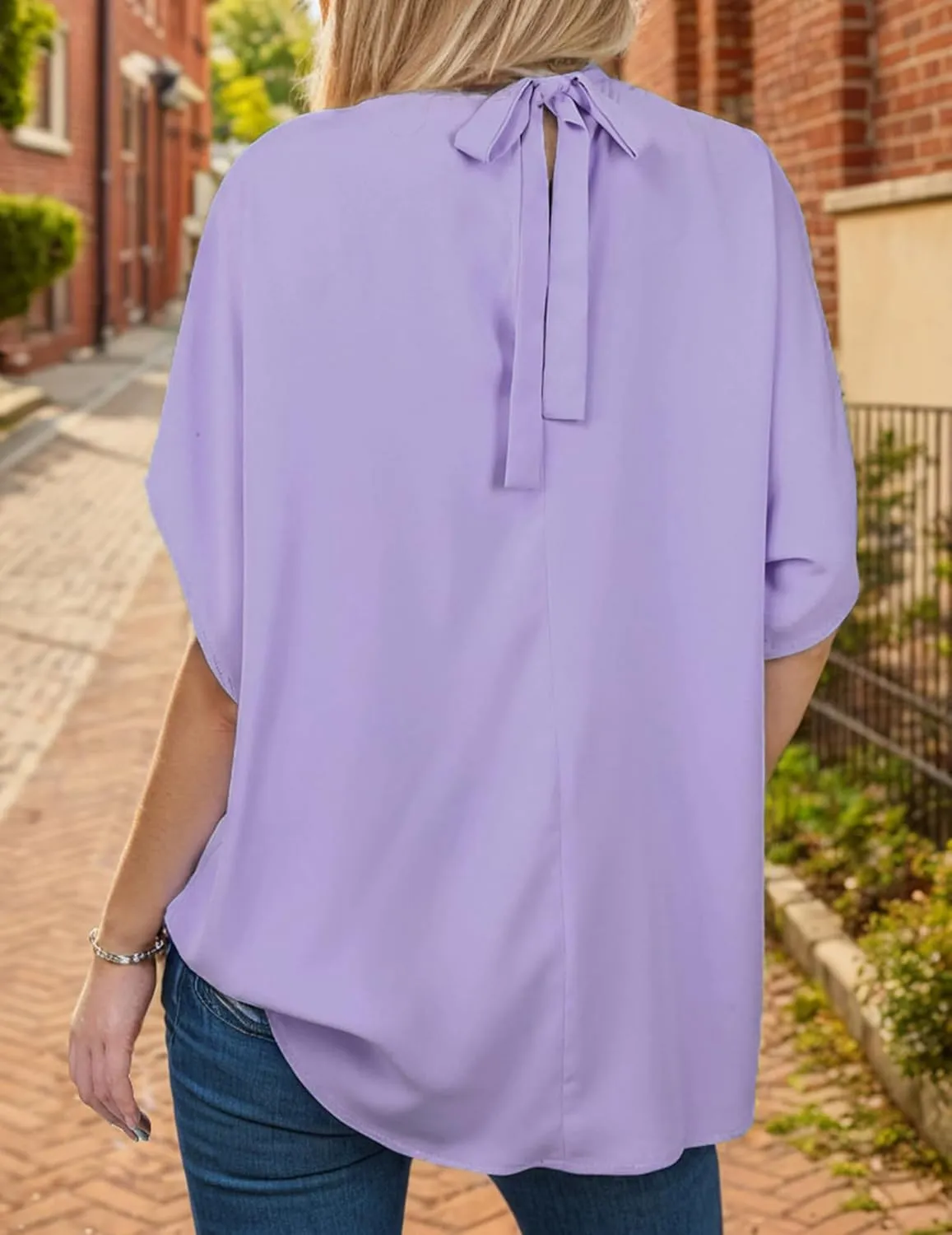 Womens Blouses Dressy Casual Mock Neck Batwing Sleeve Tops Loose Fit Tie Back Summer Tunic Tops